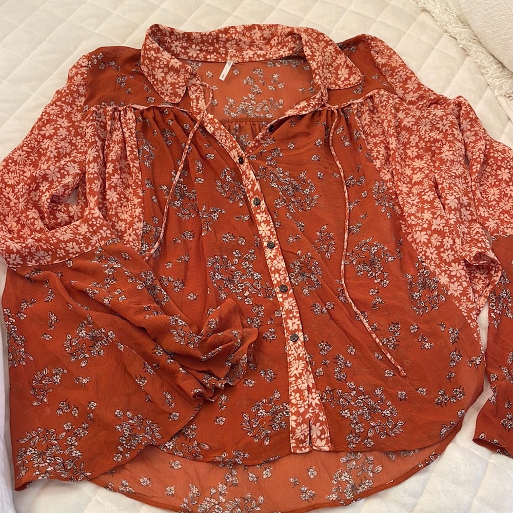 Free People Rust-colored Chiffon Blouse